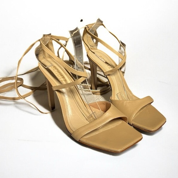 🌻NEW W/Tag Schutz Bryce Nude Nappa Leather Lace-Up Strappy Heel Sandal Size 7.5 - Picture 7 of 14